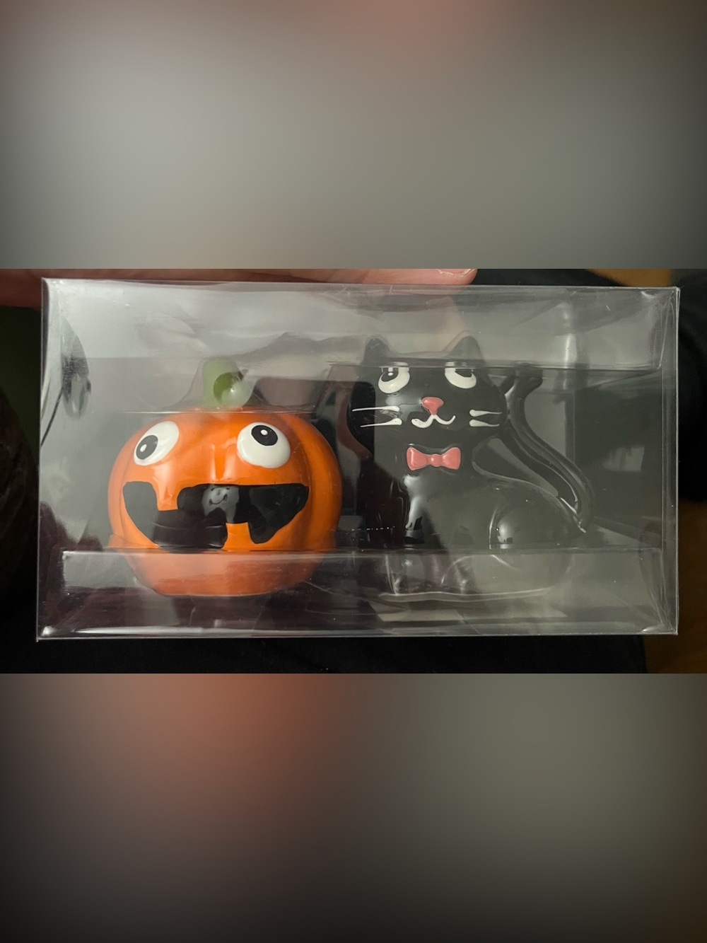 Black Cat and Orange Pumpkin Ceramic Cat Salt & Pepper Shakers